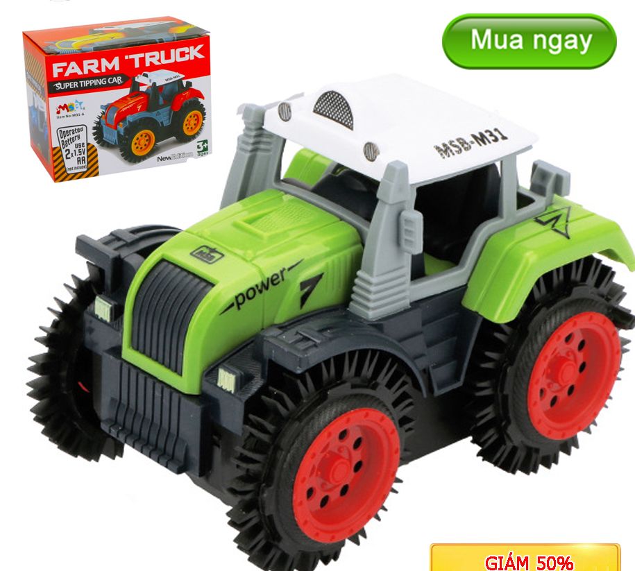 Xe ô tô đồ chơi chạy pin,xe tải nông trại cho bé, chạy bằng pin tiểu (màu xanh bánh đỏ -chưa kèm pin) nhựa ABS an toàn