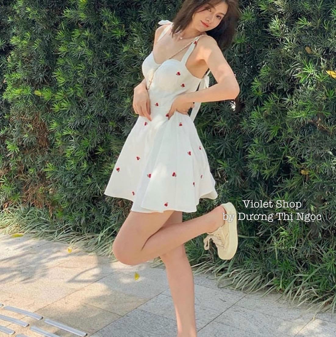 Đầm xòe nữ 2 dây,sét 2 món gồm áo khoác và đầm 2 dây dáng xòe in hình siêu hot