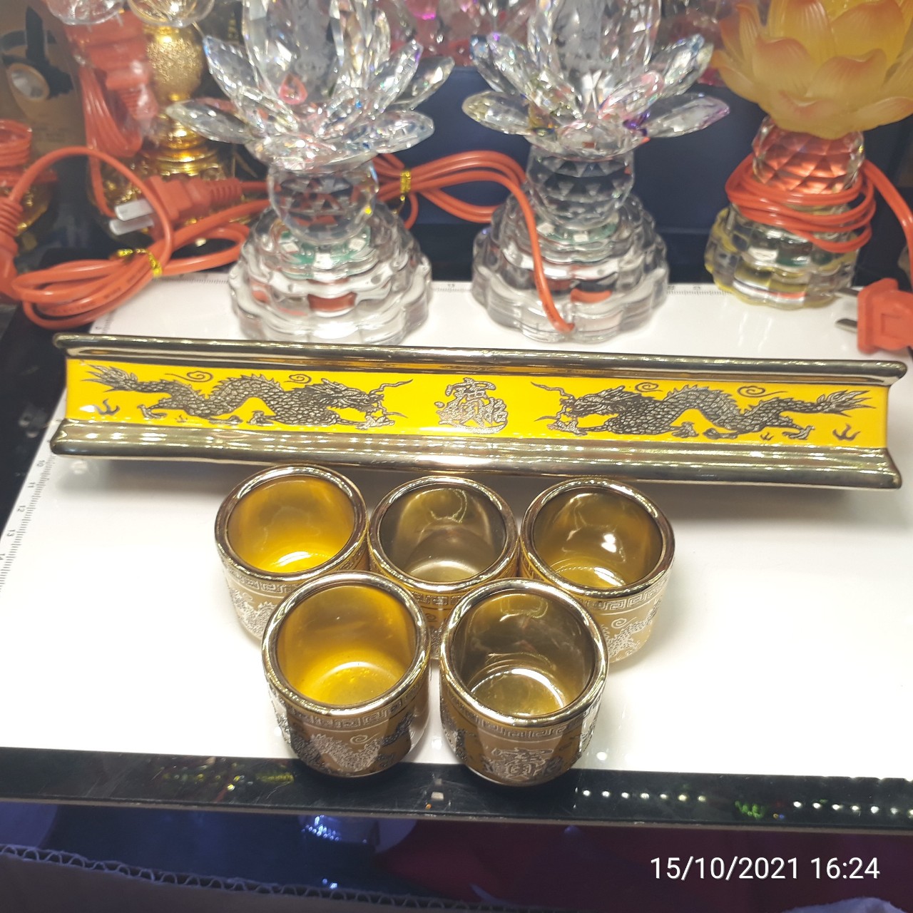 Án 5 ly và Án 3ly nước thờ cúng rồng vàng
