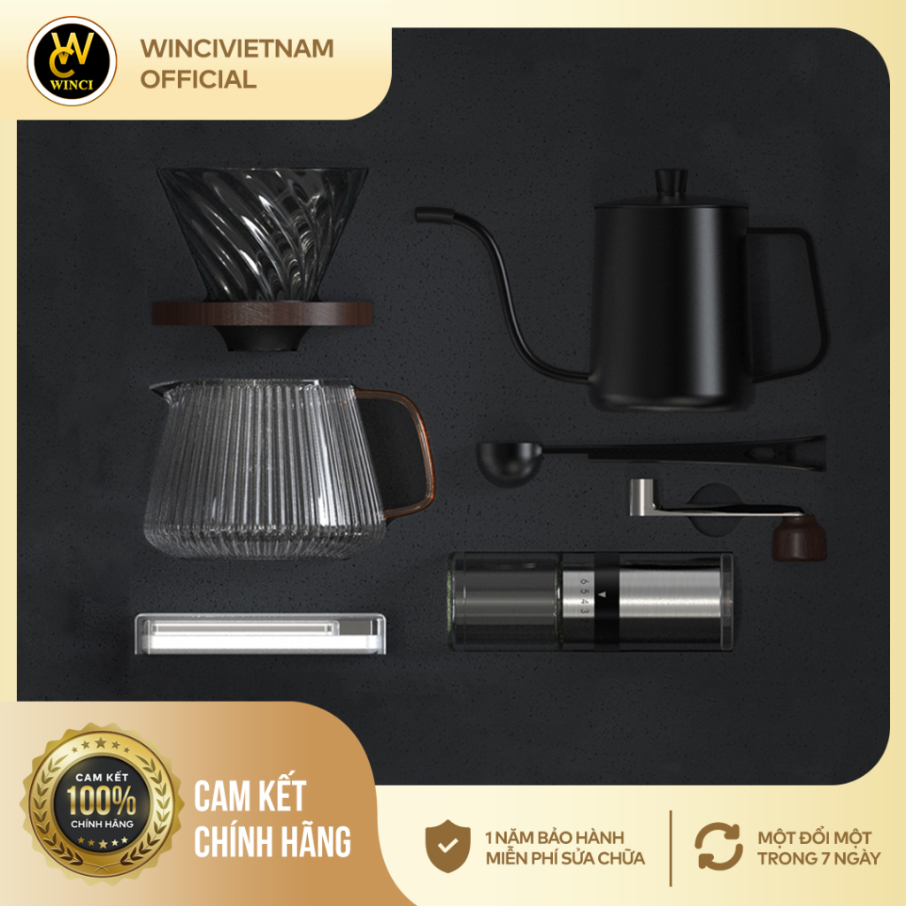 Set Pha Cà Phê Du Lịch POUR OVER WINCI TRAVEL P10 Plus, Bảo Hành 12 tháng.