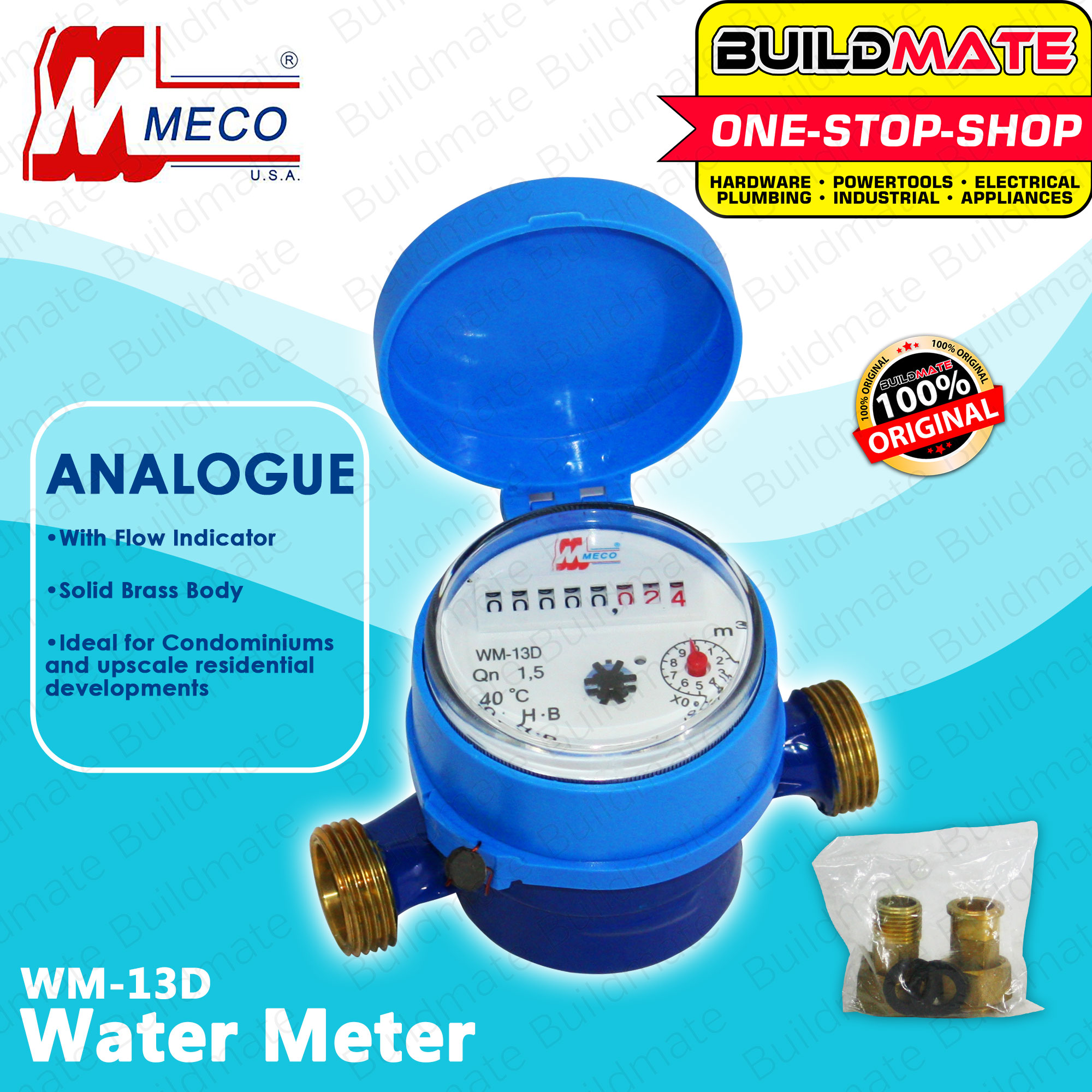 MECO Made in Taiwan Brass Body Water Sub Meter Analogue HEAVY DUTY WM