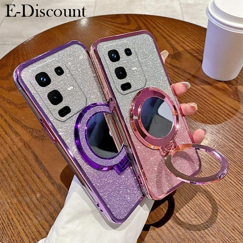 New Phone case infinix Note50 Pro Back cover with Makeup Mirror Holder Stand Luxury Shiny Gradient Plating Glitter Slim For infinix Note 50 Pro + case.