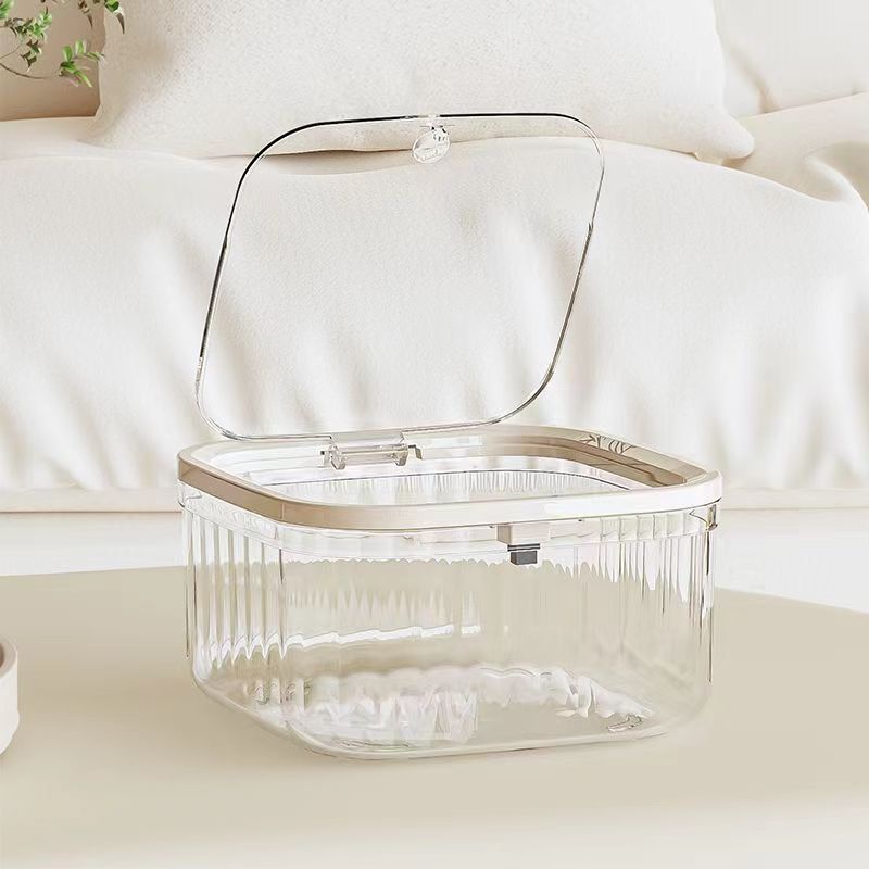 Press on mini desktop trash can, transparent high aesthetic tabletop paper basket, household bedroom bedside small trash can Plastic simple