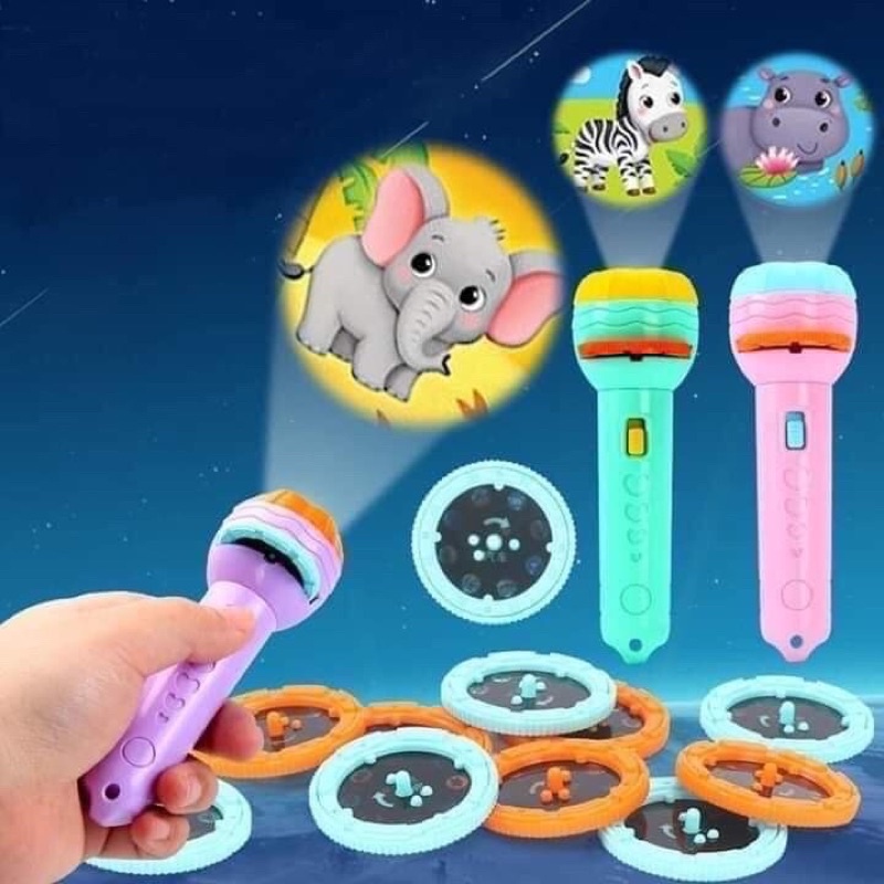 [Loại 48 hình] Đèn pin chiếu phim hình cho bé 48 hình động vật ngộ nghĩnh, đồ chơi trẻ em phát triển trí tuệ
