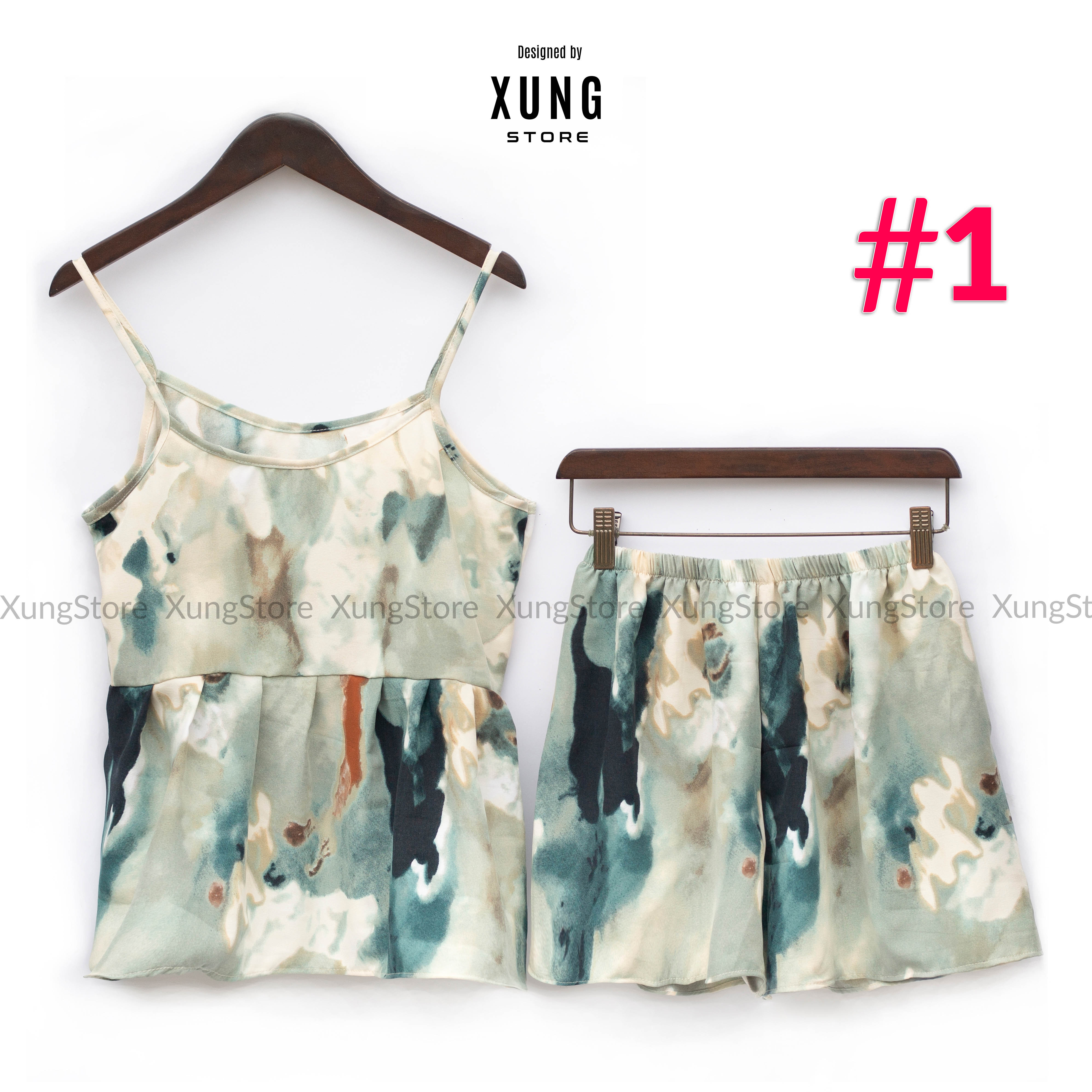 Đồ bộ nữ mặc nhà, Đồ bộ 2 dây quần đùi chất lụa mềm mát - XUNGSTORE
