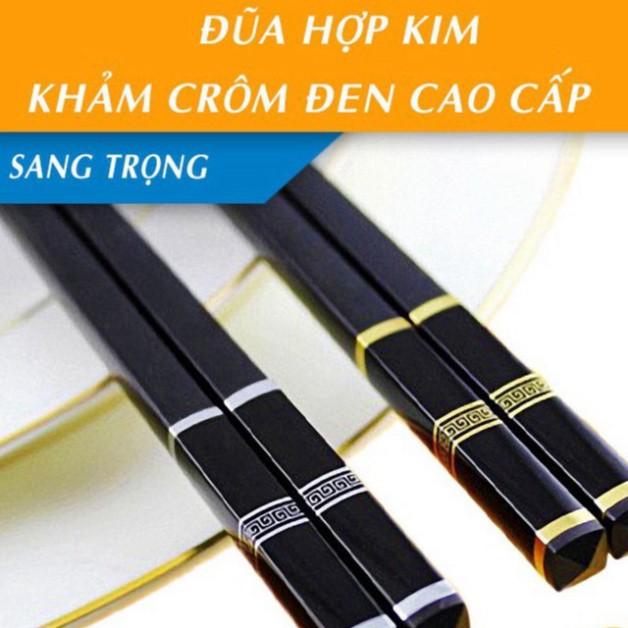 Set 5 Đôi Đũa crom đen, Hộp 5 đôi đũa nhập khẩu inox Chống Trơn Trượt Chất Liệu CAO CẤP  Lõi Đặc Hàng Cao Cấp Bền Bỉ Chất Lượng chống ẩm mốc,