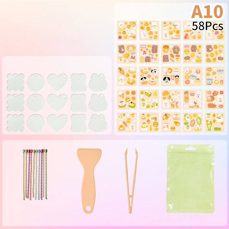 1Set Creative Goo Card Sticker Set DIY Keychain Lovely Cartoon Handmade Tweezers Shovel Scrapbook Tools Kawaii Stationery Supply.