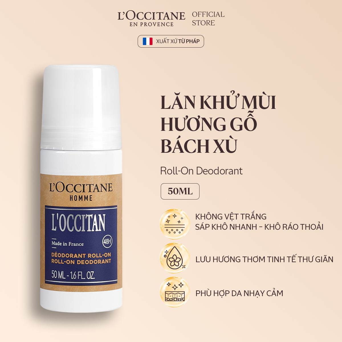 Lăn Khử Mùi Hương Gỗ Bách Xù L'OCCITANE Roll-On Deodorant 50ml