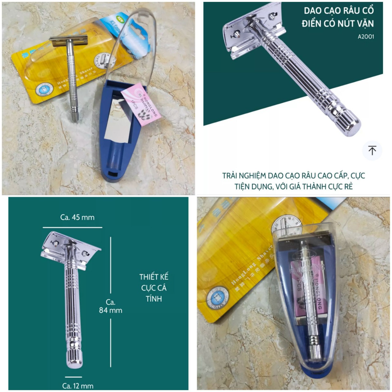Dao cạo râu inox cổ điển chính hãng HONGLONG A2001