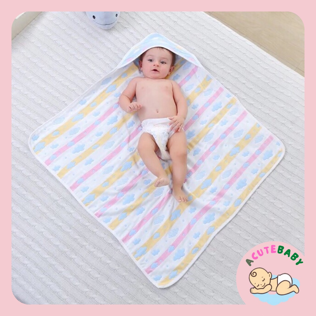 Chăn ủ sơ sinh có mũ Khăn tắm xô sợi tre 6 lớp cho bé hàng loại đẹp