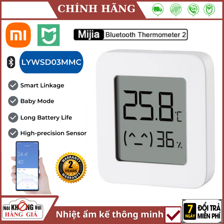 (Bảo Hành 2 Năm) Nhiệt ẩm kế thông minh Xiaomi Mijia thế hệ 2 (Gen 2) kết nối bluetooth App Mi Home , Đo Nhiệt Độ Và Độ Ẩm Phòng Ngủ Cho Bé - Nhiệt ẩm kế điện tử , Nhiệt ẩm kế đo nhiệt độ phòng , Nhiệt ẩm kế treo tường