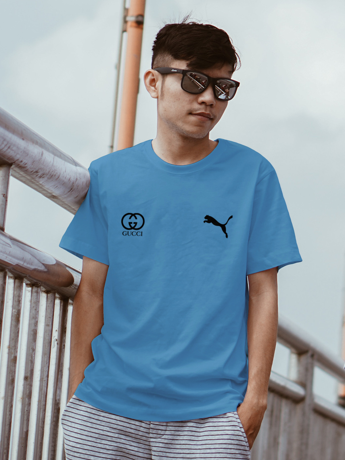 Stylish Short Sleave double logo print T-Shirt For Men - OXB.