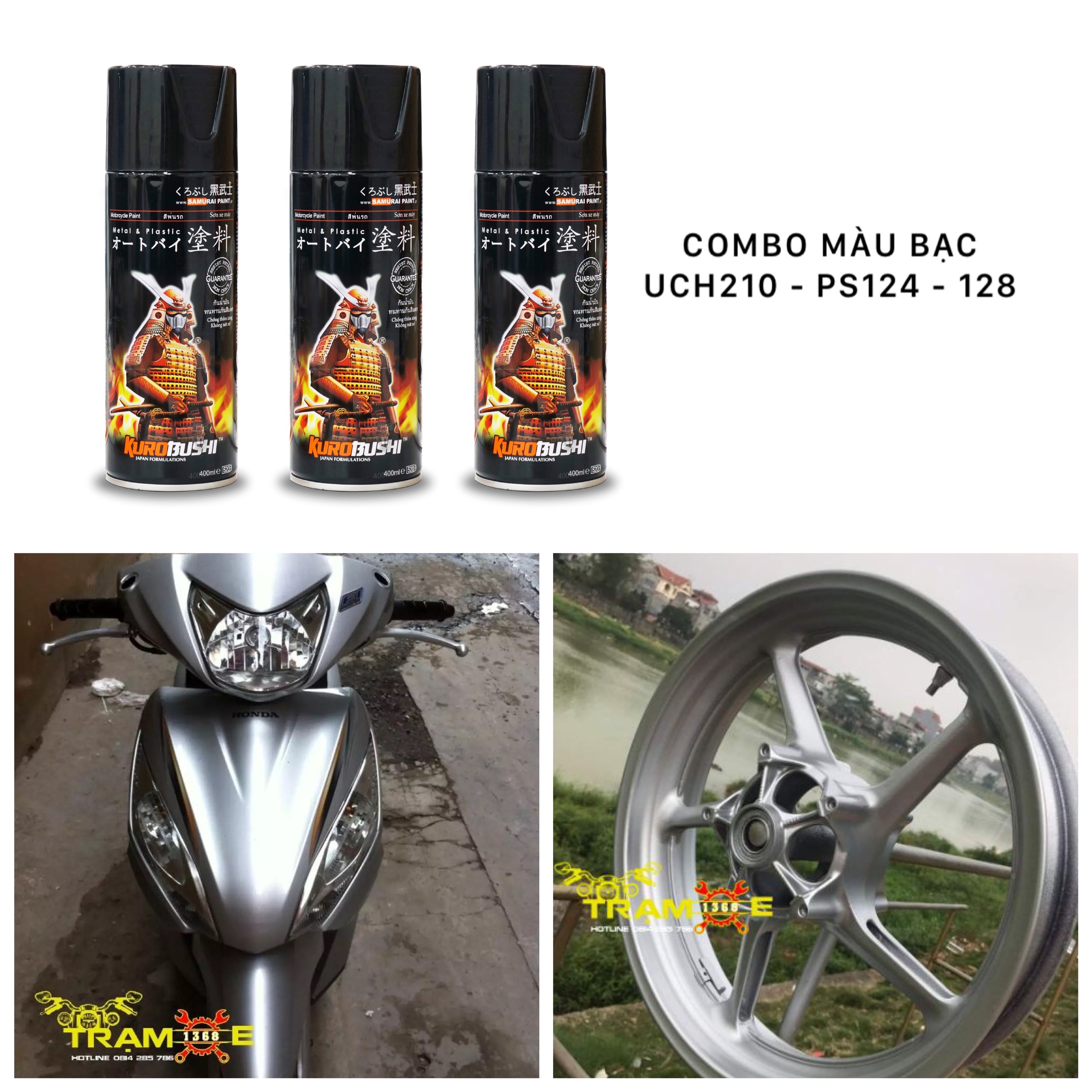 Combo sơn xịt samurai màu bạc ps 124 đầy đủ lót màu keo