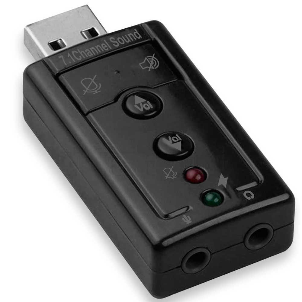 【EleganceWorld】USB 2.0 External Audio Card 3D Stereo 7.1 Sound Adapter with Volume Control Panel Microphone Mute Button Splitter Black USB Hub. 