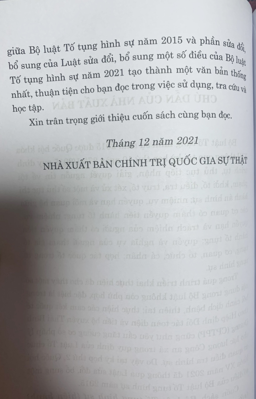Bộ luật Tố tụng Hình Sự (Hiện Hành, Sửa đổi bổ sung năm 2021)