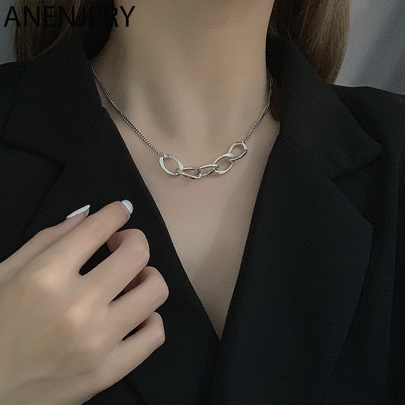 【Top Picks】ANENJERY Simple Interlock Necklace For Women Thai Silver ...