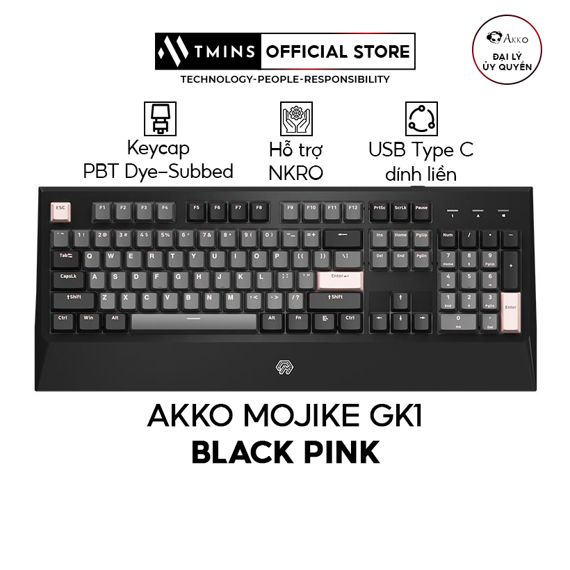 Bàn phím cơ AKKO MOJIKE GK1 Black Pink (AKKO sw v2 / LED trắng) - Hàng Chính Hãng Bảo hành 12 tháng
