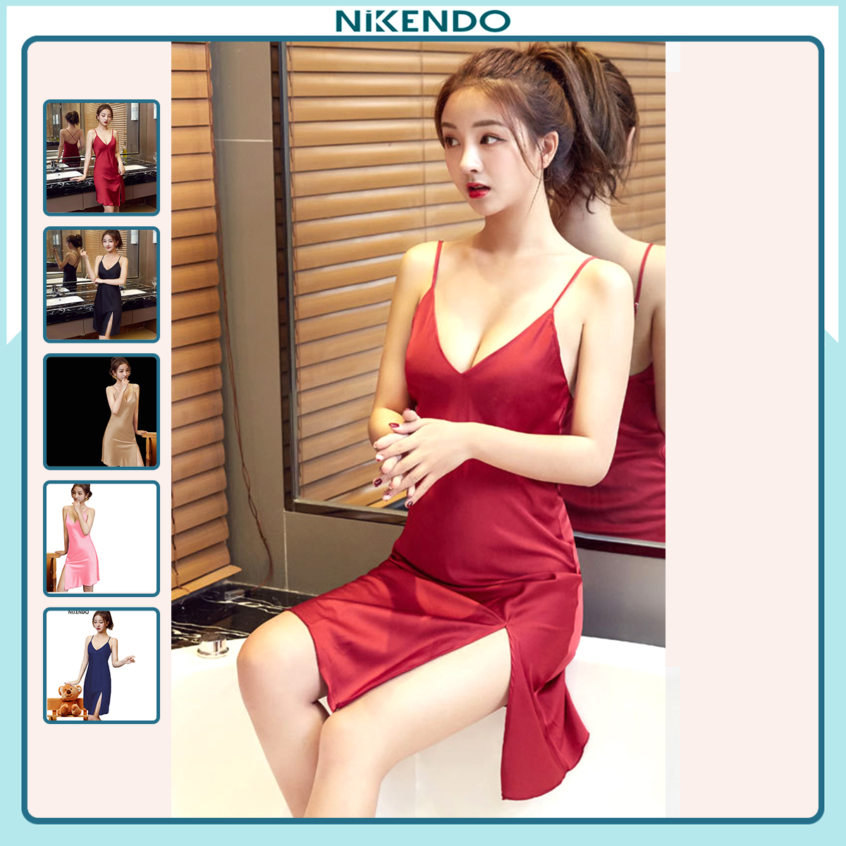Xả Hàng Đầm 2 Dây - Đầm Lụa Xẻ Đùi Sexy