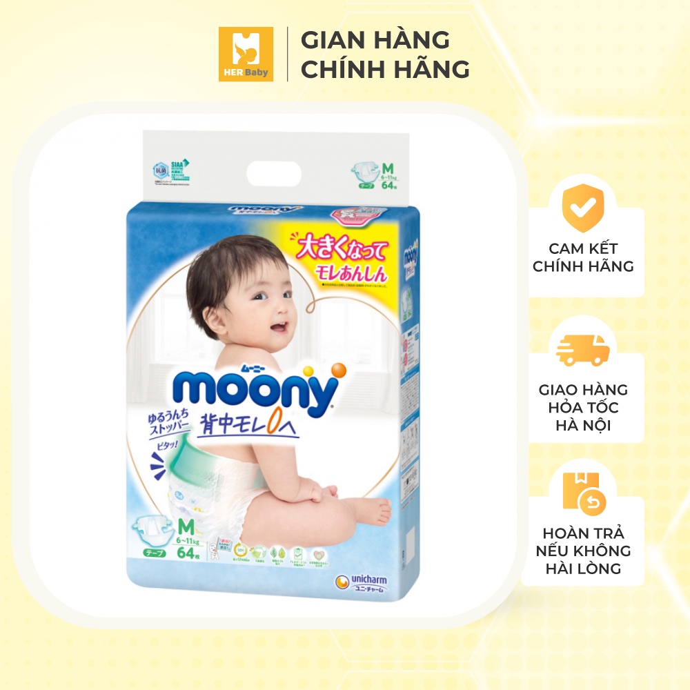Bỉm/tã quần tã dán moony nhật bản size m64/xl38/l44/l54/s84