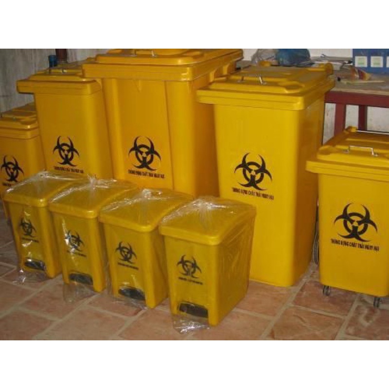Thùng rác nhựa thùng đựng rác y tế, thùng rác đạp chân nhỏ màu vàng xanh đựng rác và chất thải y tế