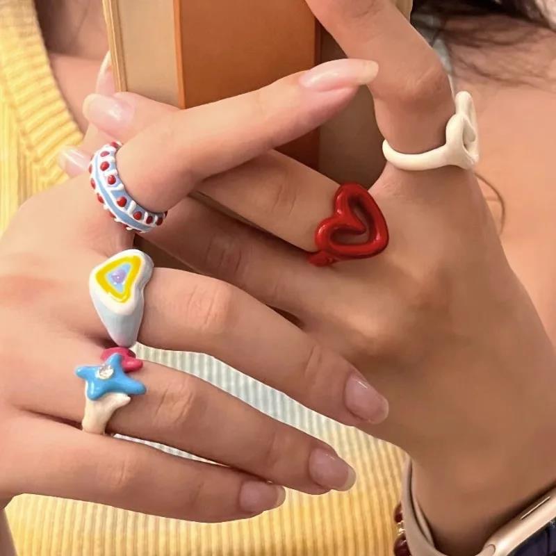Yuanyan%20Y2K%20Colorful%20Enamel%20Heart%20Sweet%20Rings%20Trendy%20Geometric%20Dripping%20Oil%20for%20Women%20Girls%20Funny%20Y2K%20Chunky%20Jewelry%20Summer%20NEW%20-%20Image%203