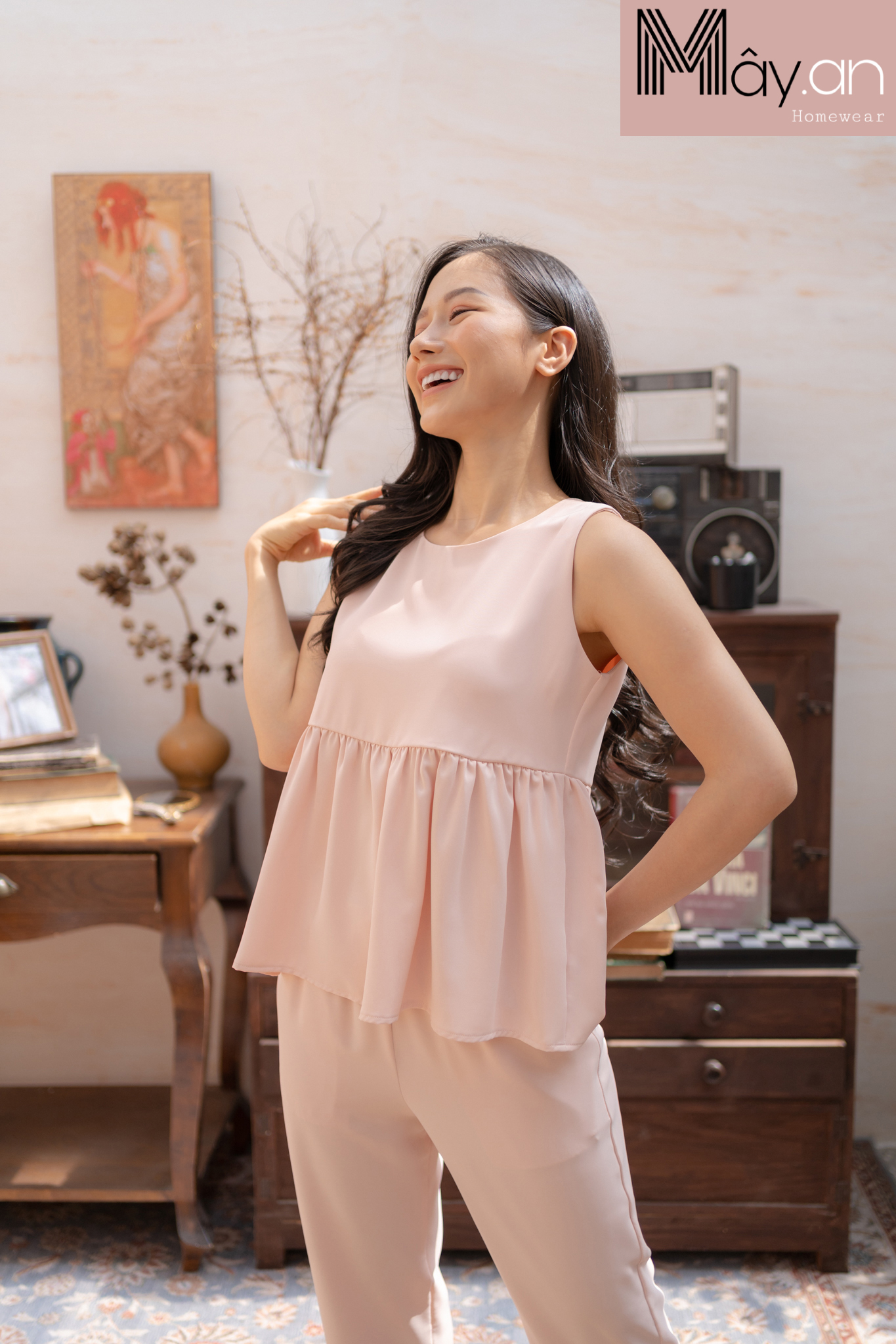 Đồ mặc nhà MÂY baby doll lụa Hàn quốc quần dài
