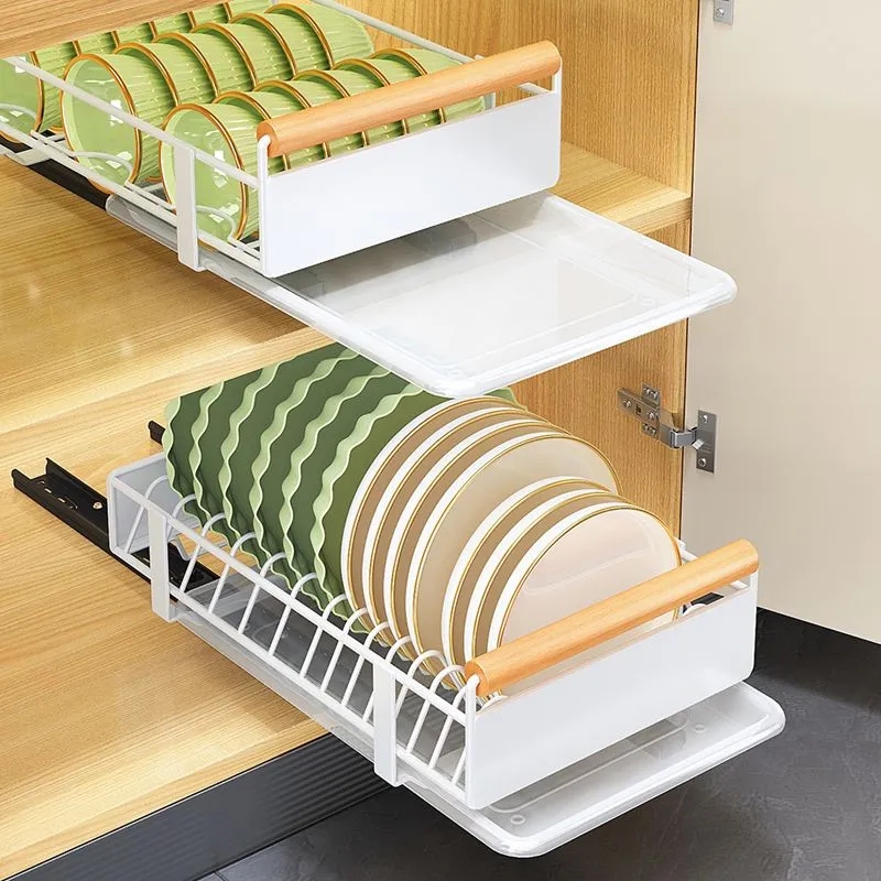 Tksrn Pull Out Cabinet Organizer Fixed With Adhesive Nano Film, Dish Drying  Rack with Drainboard Set, Stainless Steel Dish Racks for Kitchen Counter