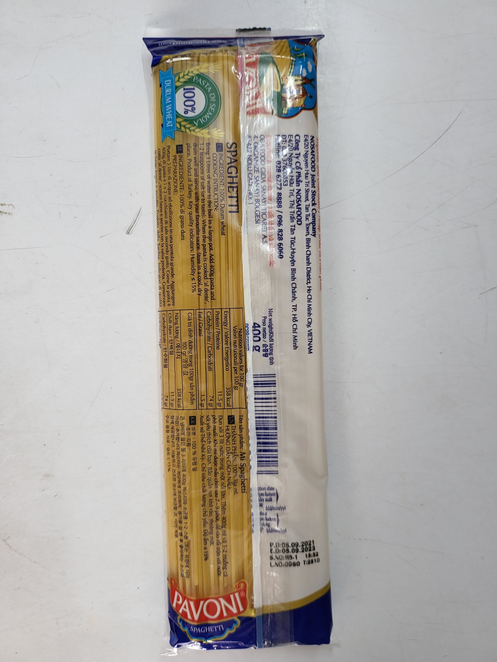 [Túi 400g] MÌ Ý [Turkey] PAVONI Spaghetti Pasta