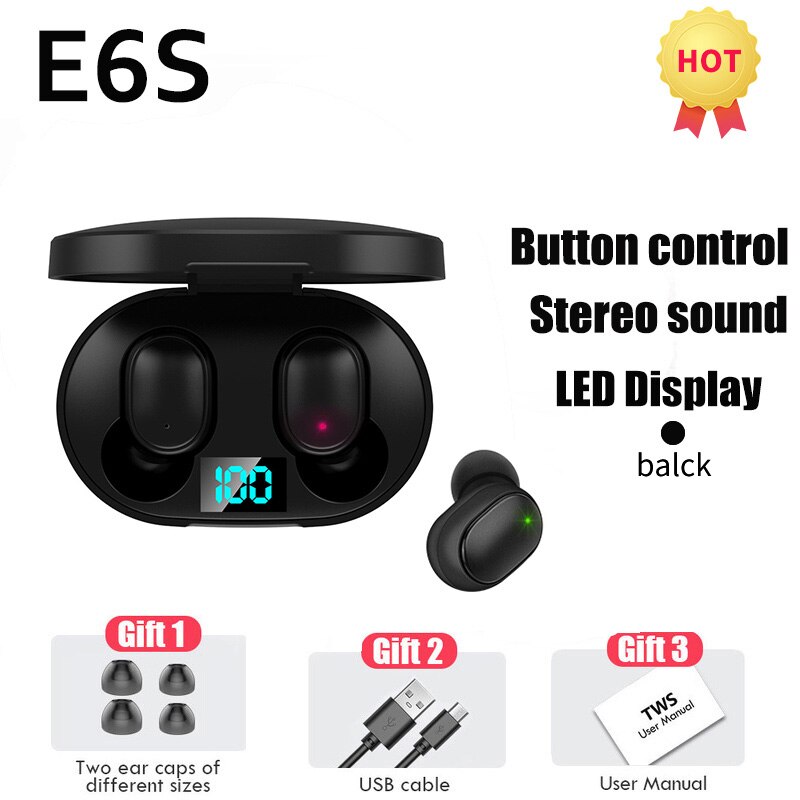 TWS E6S Fone Bluetooth Earphones Wireless Headphones LED Display Noise Cancelling Earbuds With Mic Wireless Bluetooth Headset