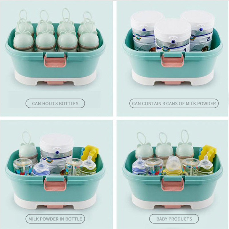Household baby tableware storage bottle storage box PET material dust-proof drain bottle storage box