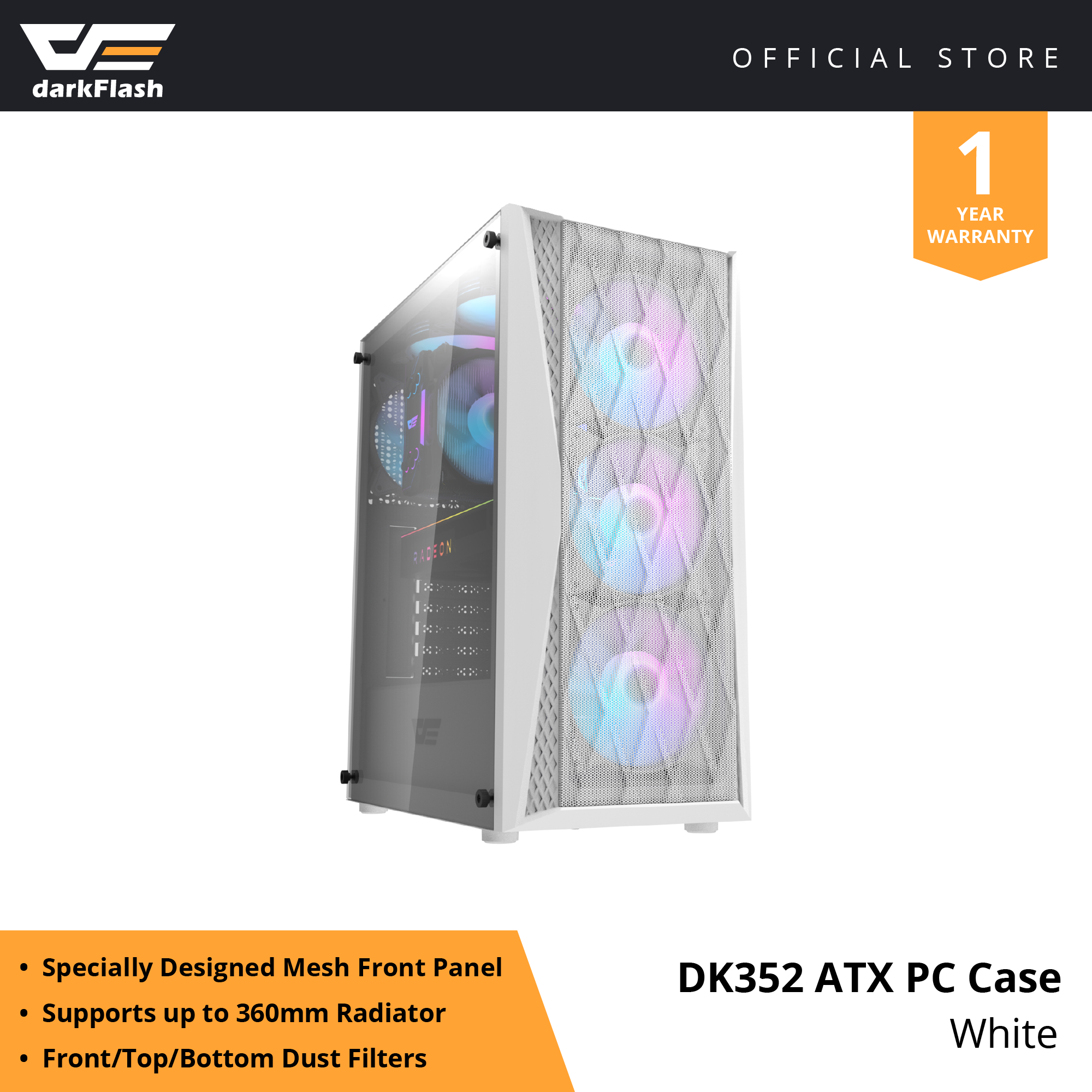 darkFlash DK352 TG ATX PC Case with 4 ARGB Fans [2 Color Options ...