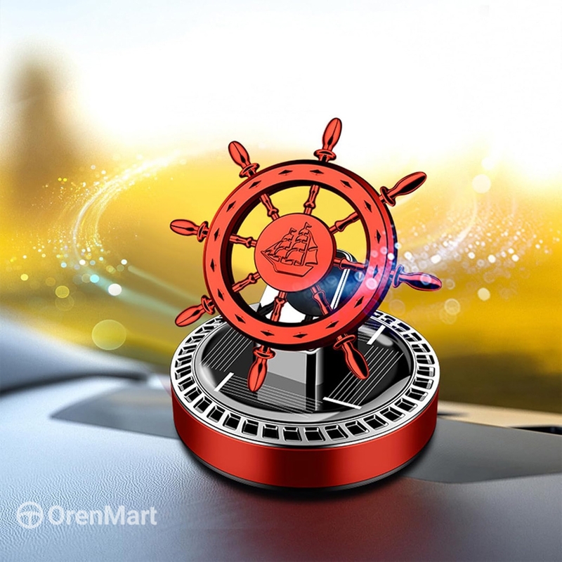 Solar Rotating Ship Wheel Car Air Freshener – Luxury Dashboard Perfume with Compass Design.