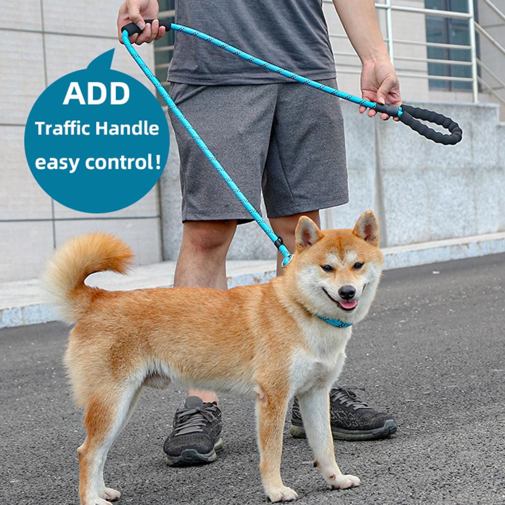 KUANGQIAN 6FT for Medium Large Dogs Comfortable Rope Leash Dog Training Leash Reflective Threads Anti-Choking with Traffic Padded Two Handles Dog Leash Slip Lead