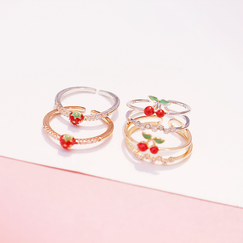 %E3%80%90Wildfolk%20Studio%E3%80%91%E3%80%90Nextvance%20Jewellry%20MALL%E3%80%91Trendy%20Cutie%20Sweet%20Cherry%20Strawberry%20Crystal%20Metal%20Silver%20Color%20Layer%20Finger%20Ring%20Adjustable%20For%20Women%20Jewelry%20Girl%20-%20Image%203