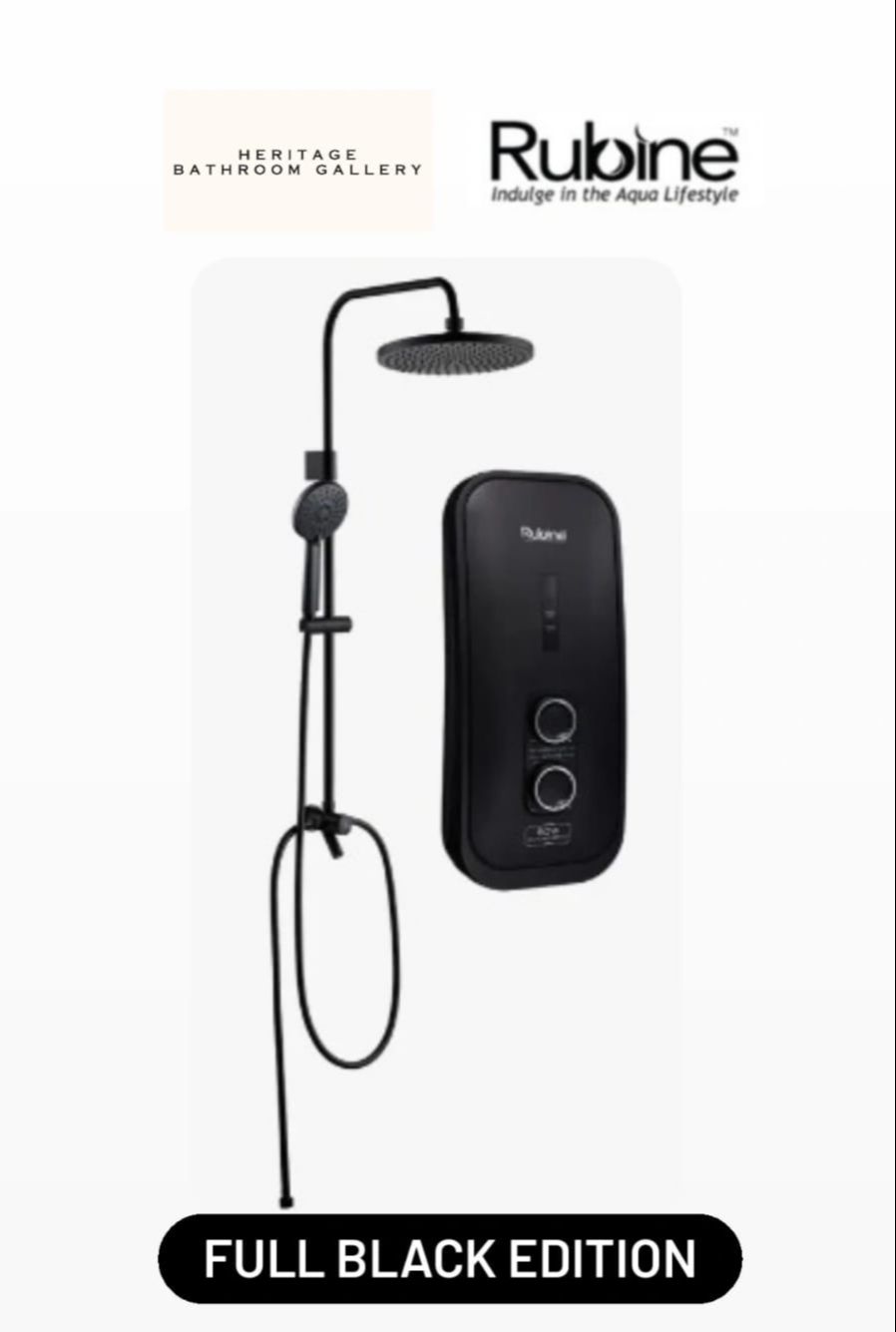 Rubine Instant Water Heater with Rainshower u0026 DC Pump RWH-3388 RWH3388 RWH  3388 Black Edition | Lazada Singapore