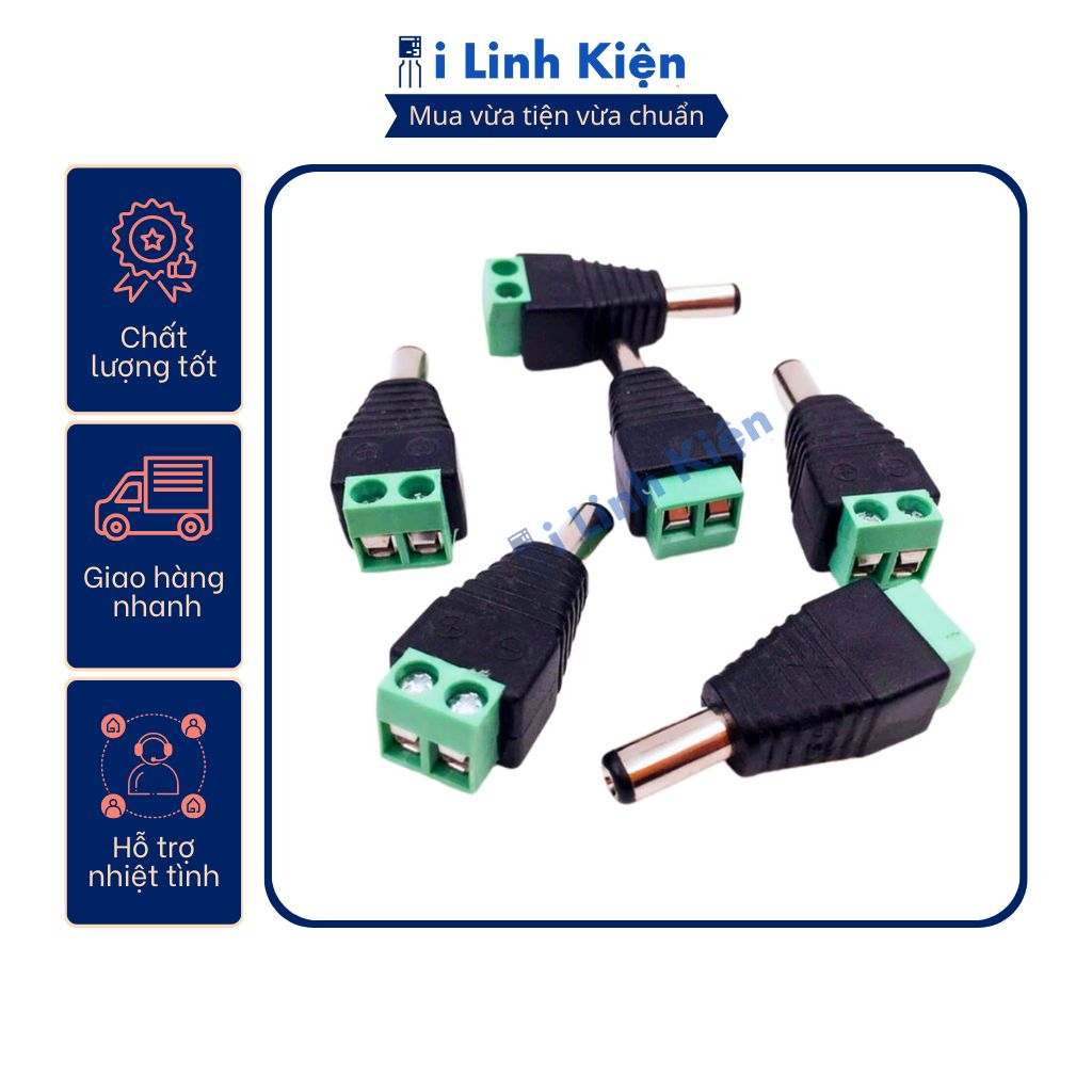 Jack nguồn DC cái 5.5x2.1mm đấu dây dùng vít