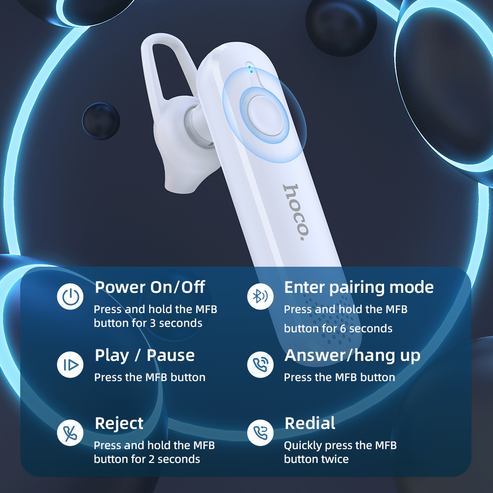 【Mới】hoco Tai Nghe Bluetooth Mini 5.0 E63 Thông Dụng Tiện Dụng Chính Hãng Tai Nghe Có Micrô