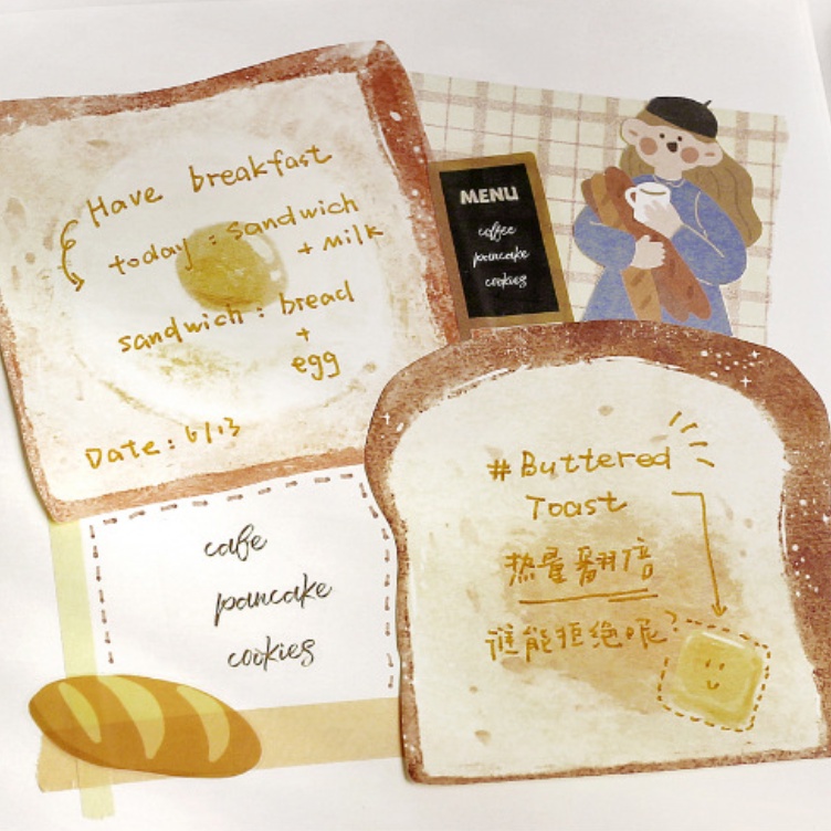 Cdaily|30pcs Memory Bread Sticky Notes Cute Sticky Notes Student Sticky Notes Paper Message Paper Memo Portable Small Notebook