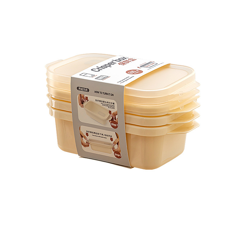 Thickened transparent sealed crisper box, rectangular freezer storage box, plastic microwavable food grade storage box