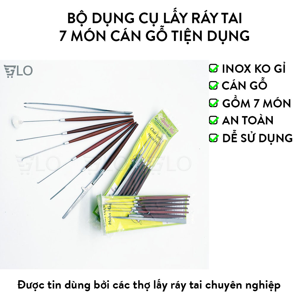 [Cán Gỗ] Bộ Dụng Cụ Lấy Ráy Tai 7 Món Tiện Dụng