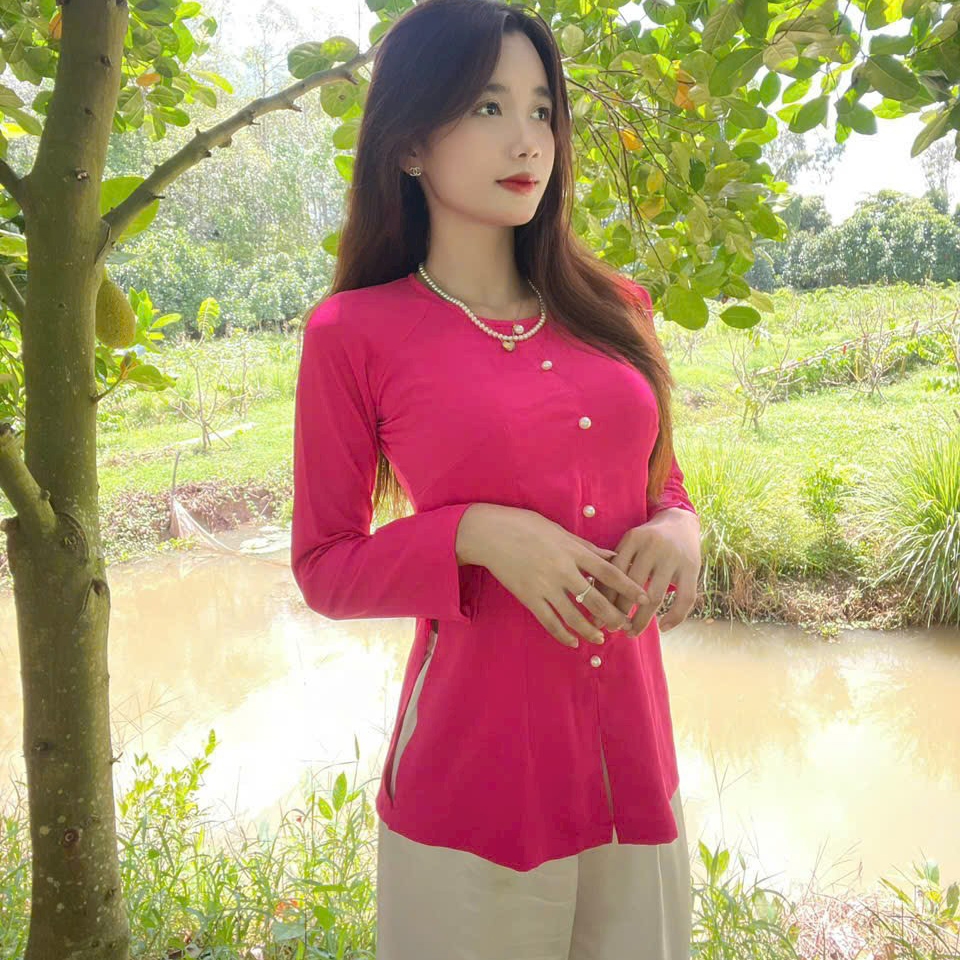 Bộ quần áo nữ Phật tử, đồ lam đi chùɑ mẫu nữ vải gấm mã KA63D