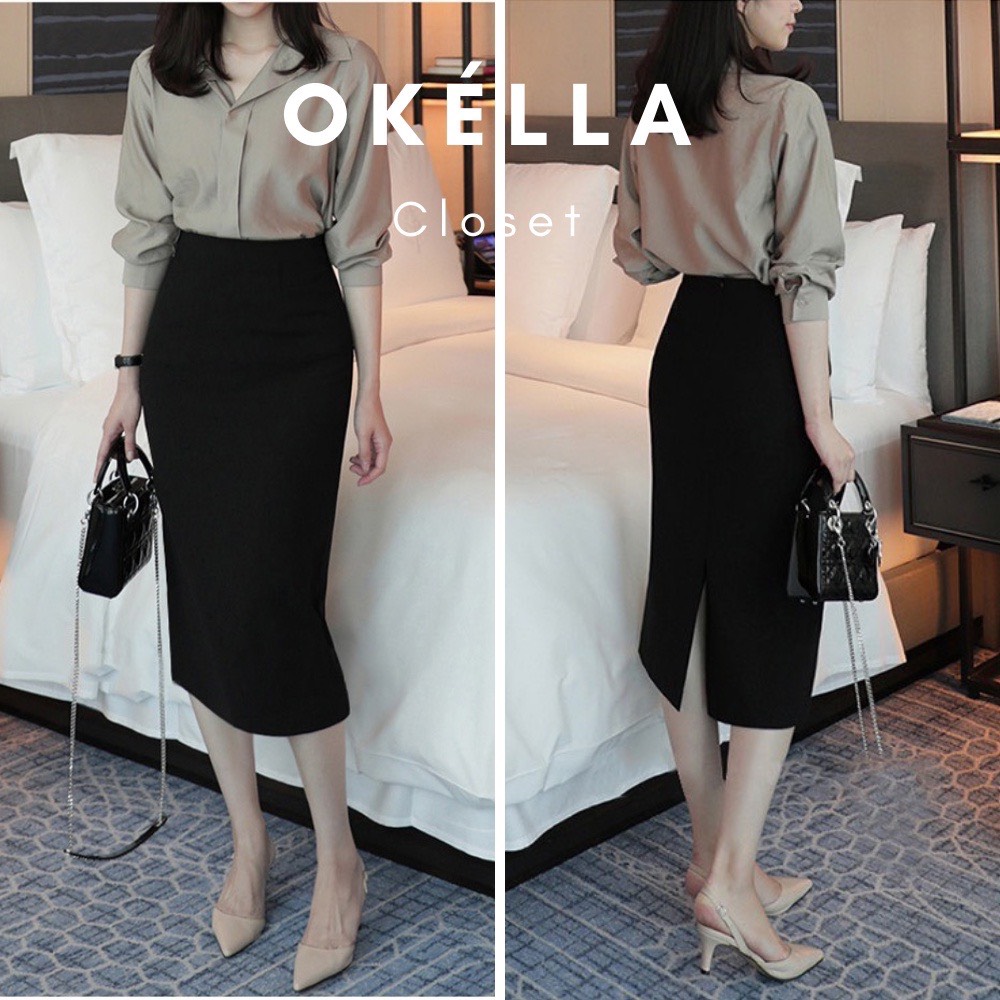 Chân váy nữ xẻ tà, chân váy phong cách công sở Hàn Quốc Okélla