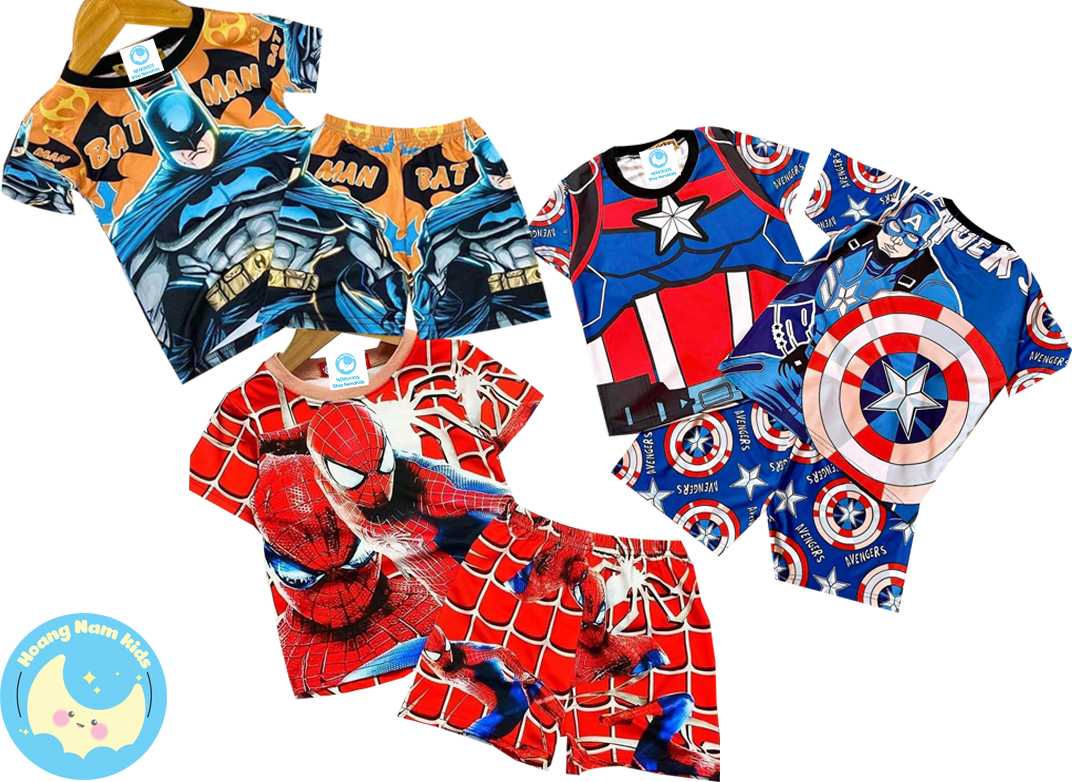 Combo 3 bộ quần áo chiến binh siêu nhân cho bé trai hình in 3D chất vải