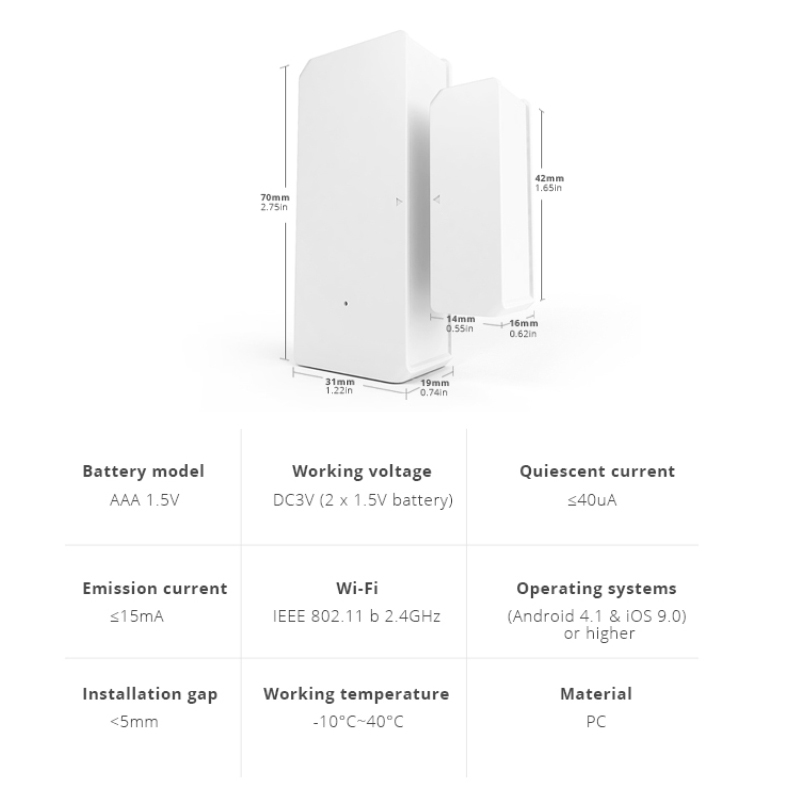 SONOFF Cảm Biến Cửa WiFi DW2 SONOFF DW2-Cảm Biến Cửa/Cửa Sổ Không Dây WiFi Tương Thích Với Cảm Biến Cửa Và Cửa Sổ Không Dây EWeLink SONOFF DW2