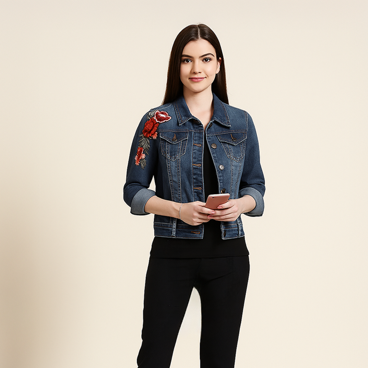 LA CASA Denim Jacket For Women - Full Sleeve Blue Jeans Jacket for Girl Regular Fit Short Body Skyblue Denim Jacket For Female