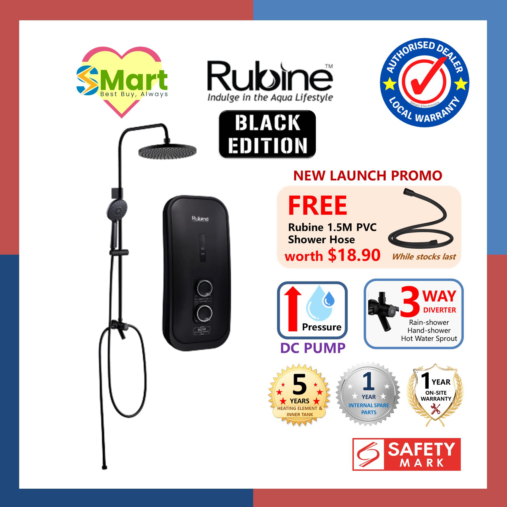 Rubine Instant Water Heater with Rainshower u0026 DC Pump RWH-3388 RWH3388 RWH  3388 Black Edition | Lazada Singapore