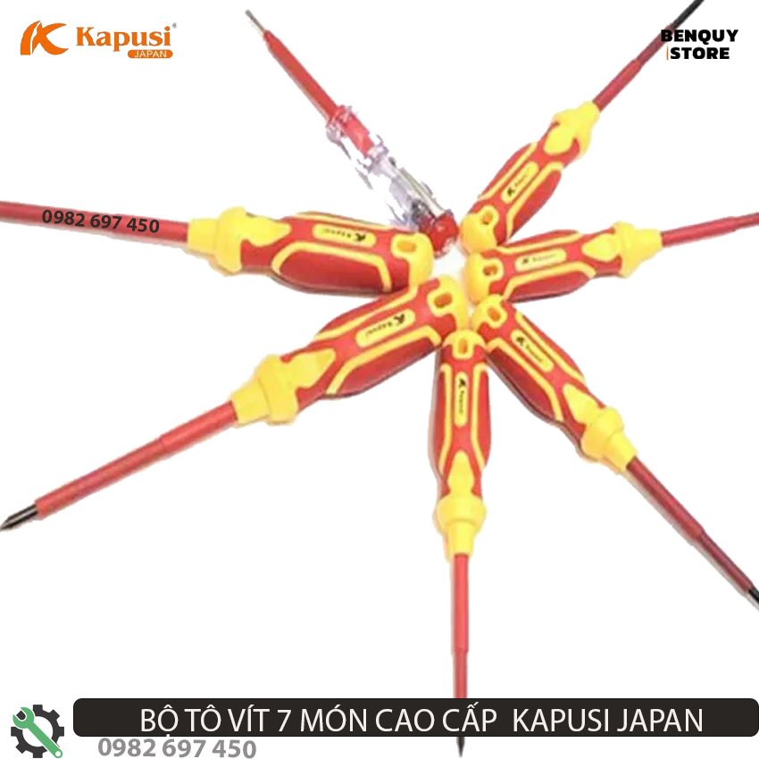 Bộ tô vít 7 món kapusi japan k-9202. bộ tô vít đa năng, tuốc nơ vít điện, tô vít đa năng, vít cách điện, công nghệ nhật.
