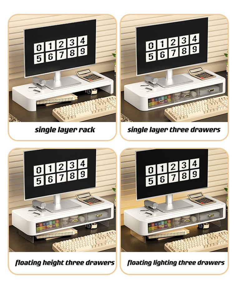 Desktop Computer Monitor, Elevated Office, Desktop Neck Protector, Screen Base, Bracket, Organizer, Storage Box, Lights