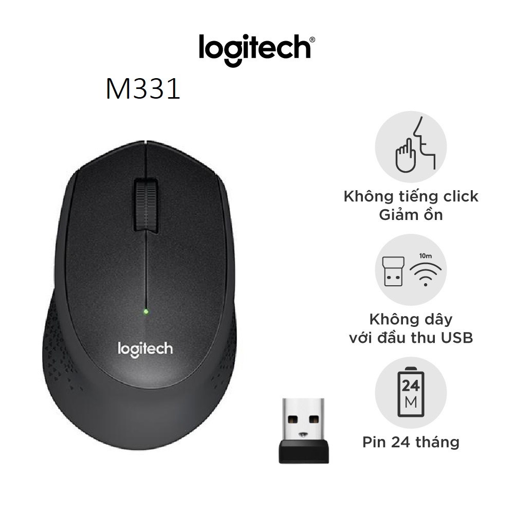 Chuột logitech m330 silent plus - giảm ồn, kết nối usb, thuận tay phải, pc/ laptop