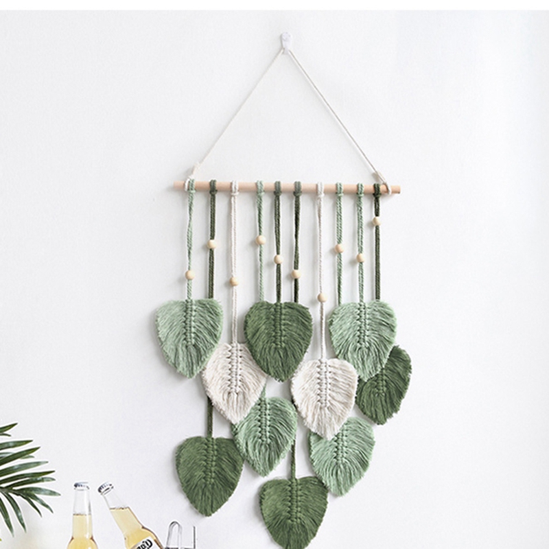 Chic Feather Boho Macrame Wall Decor Handmade Yarn Tassels Woven Wall Art Leaf Tapestry Decoration